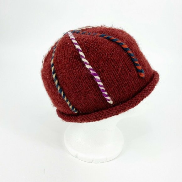 Ganesh Himal Womens Maroon Rust 100% Wool Outdoor Winter Hats Skull Cap Knit - Picture 1 of 7